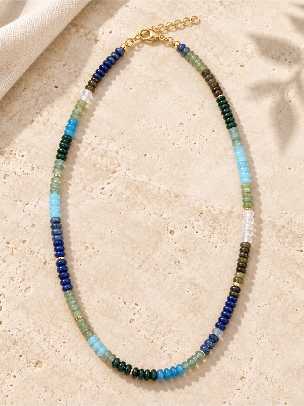 Multi-Color Beaded Gemstone Necklace - Blue & Green